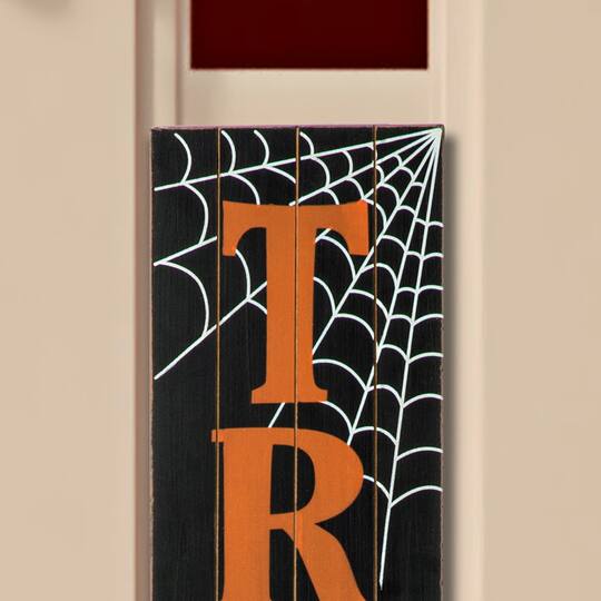 Glitzhome® Orange & Black Wooden Trick or Treat Porch Sign